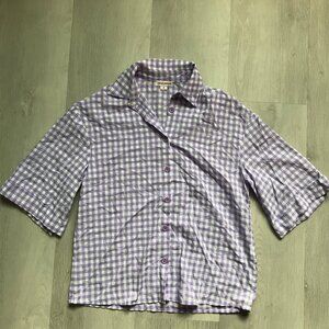 URBAN THREADS CAMP SHIRT SHORT SLEEVES PURPLE GINGHAM CHECK WOMENS 8